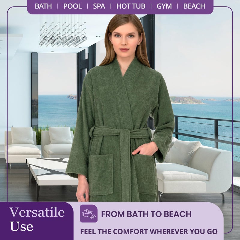 TowelSelections Womens Robe Cotton Kimono Bathrobe for Women Knee Length Terry Cloth Towel Robes for Women Medium-Large White - Image 4